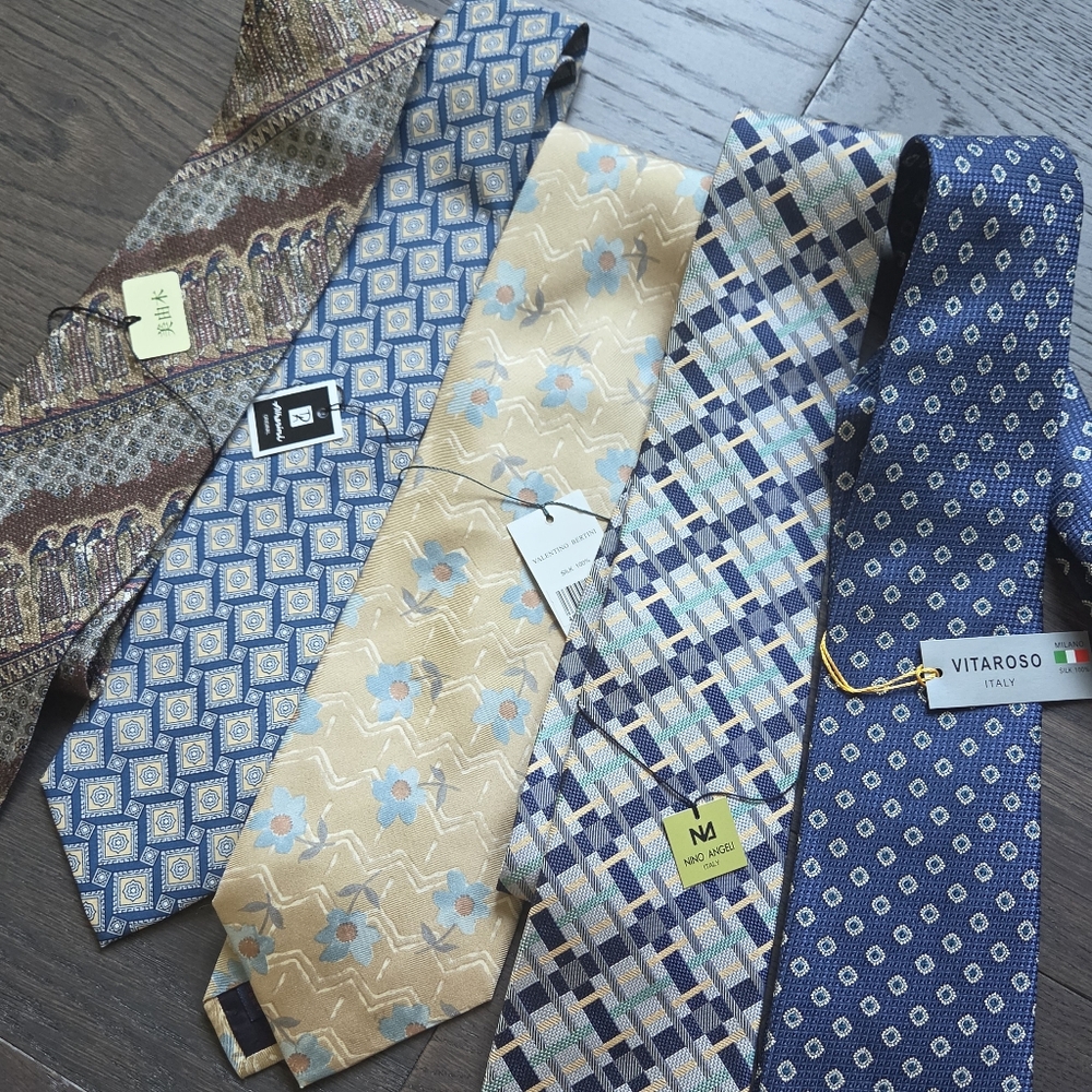 Vintage Men's Tie Bundle of 5, Some Silk ,Some New with Tags